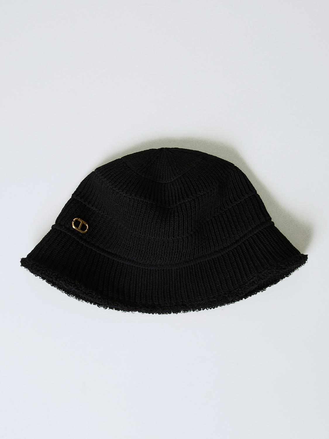 TWINSET CAPPELLO: Cappello Oval T Twinset in maglia misto viscosa , Nero - Img 1