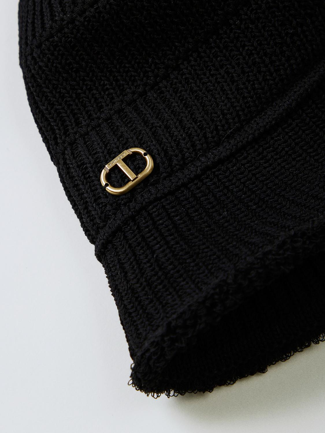 TWINSET CAPPELLO: Cappello Oval T Twinset in maglia misto viscosa , Nero - Img 2
