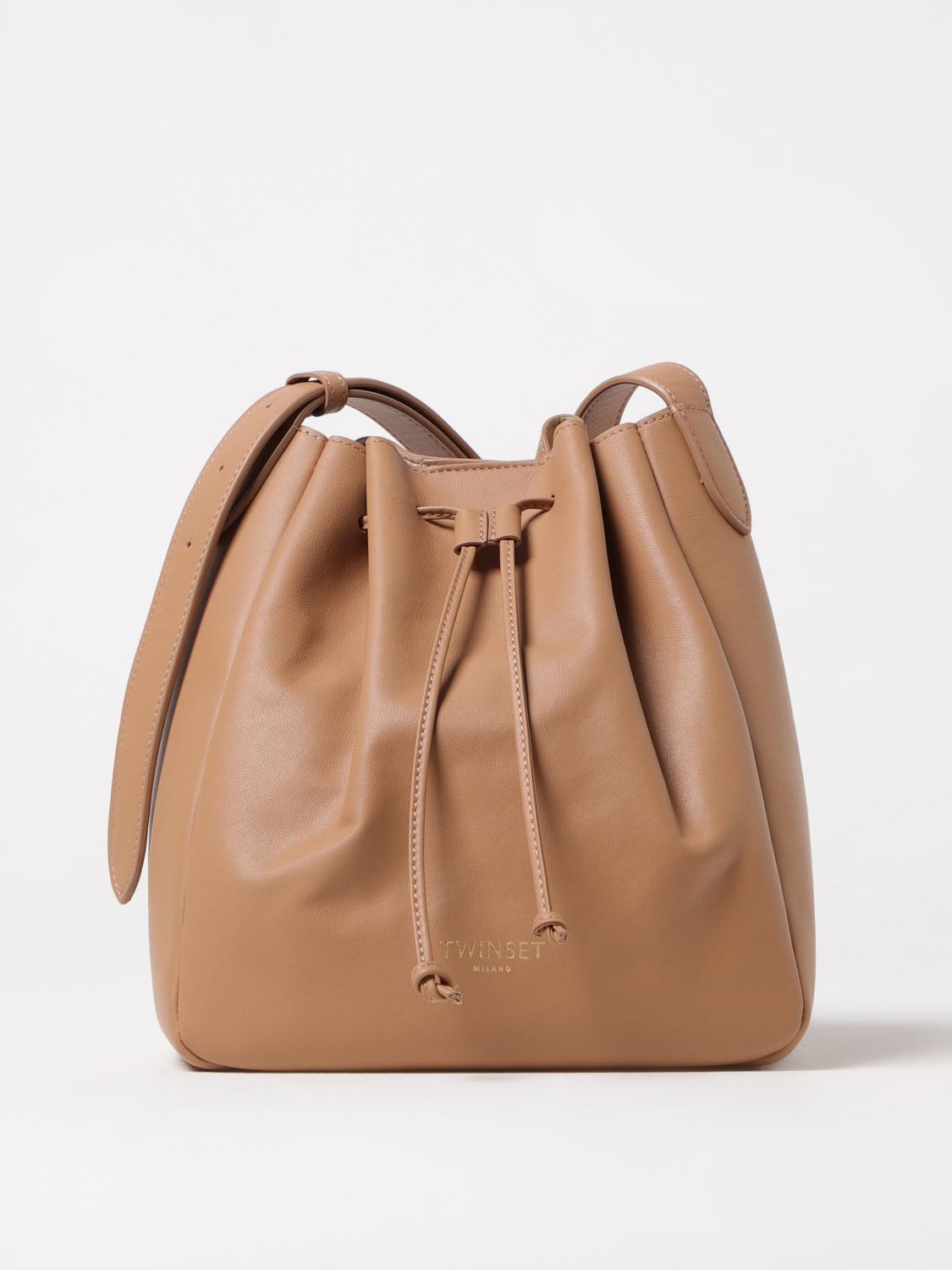 TWINSET BORSA A TRACOLLA: Borsa a secchiello Forever Twinset in pelle , Cammello - Img 1