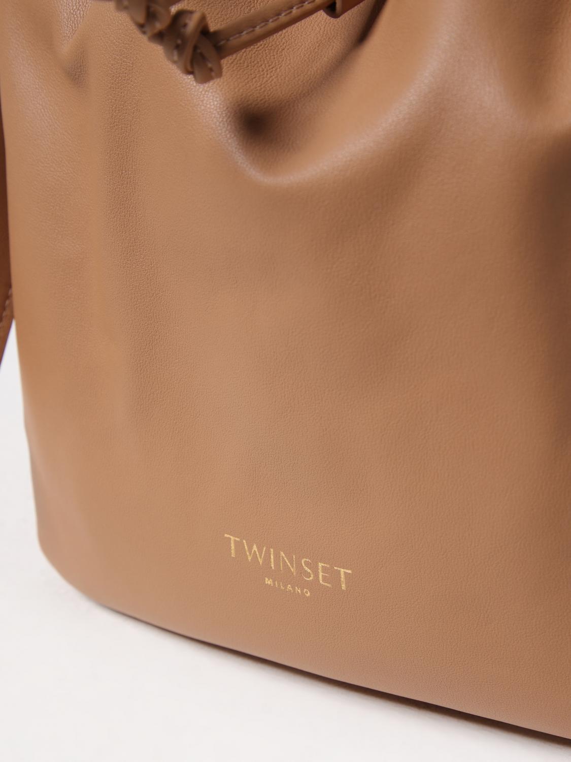 TWINSET BORSA A TRACOLLA: Borsa a secchiello Forever Twinset in pelle , Cammello - Img 3