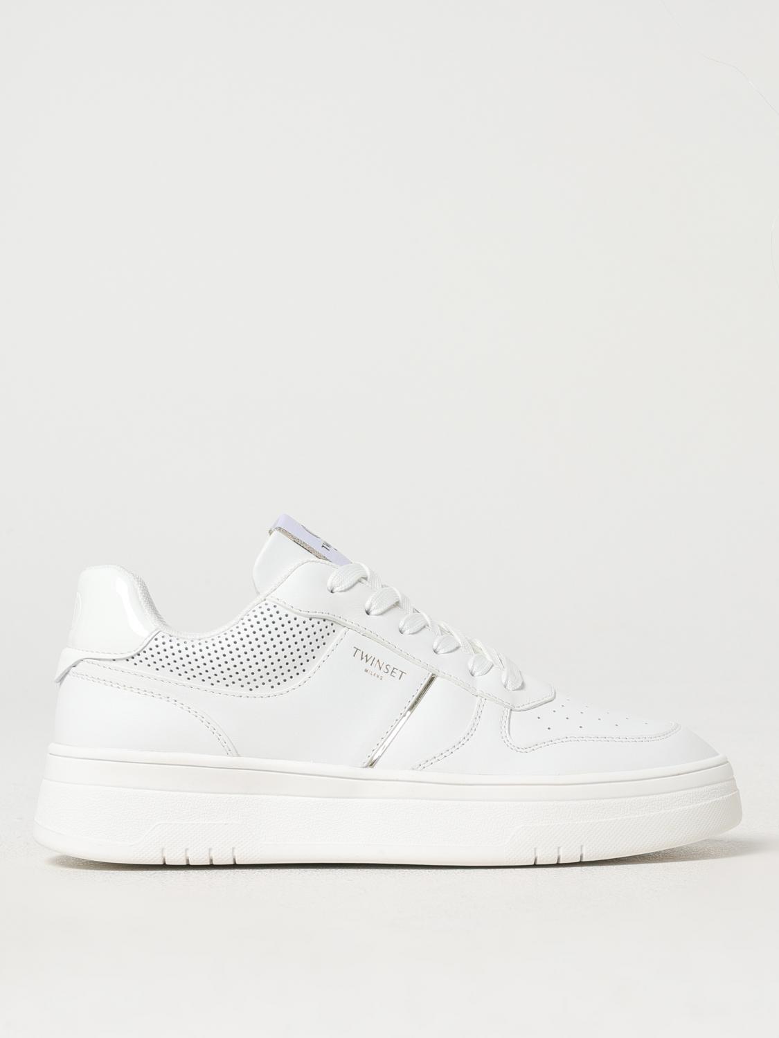 TWINSET SNEAKERS: Sneakers Twinset in pelle con Oval T goffrato , Bianco - Img 1