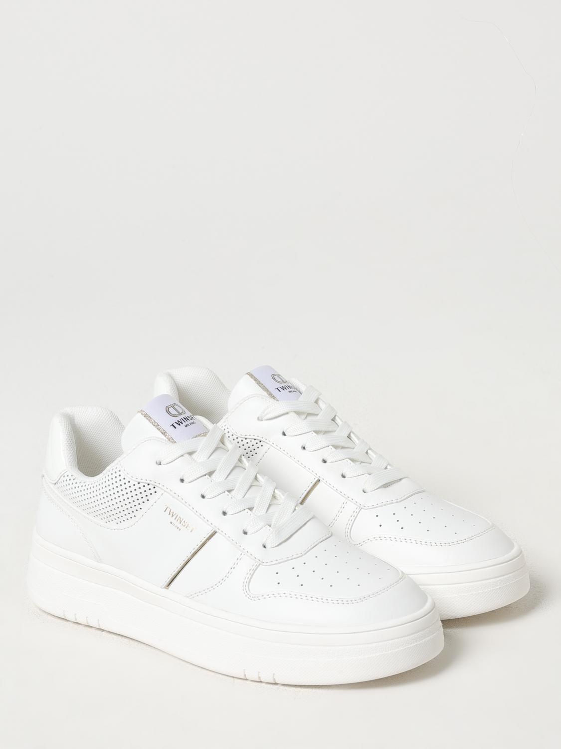 TWINSET SNEAKERS: Sneakers Twinset in pelle con Oval T goffrato , Bianco - Img 2