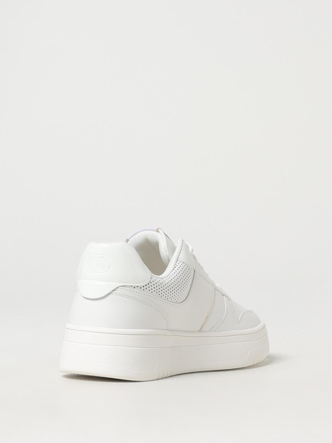 TWINSET SNEAKERS: Sneakers Twinset in pelle con Oval T goffrato , Bianco - Img 3