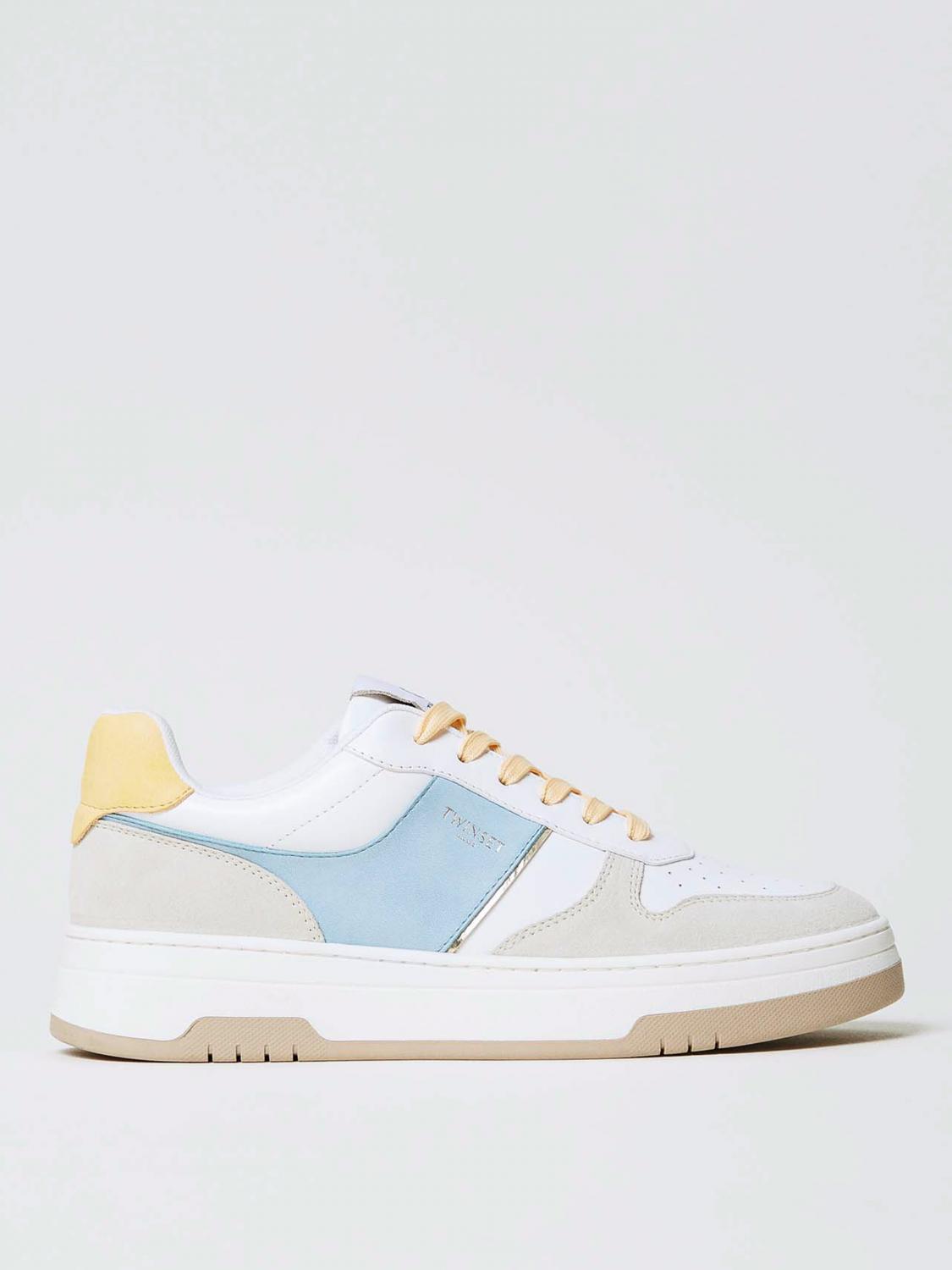 TWINSET SNEAKERS: Sneakers Twinset in pelle con Oval T goffrato , Blue - Img 1