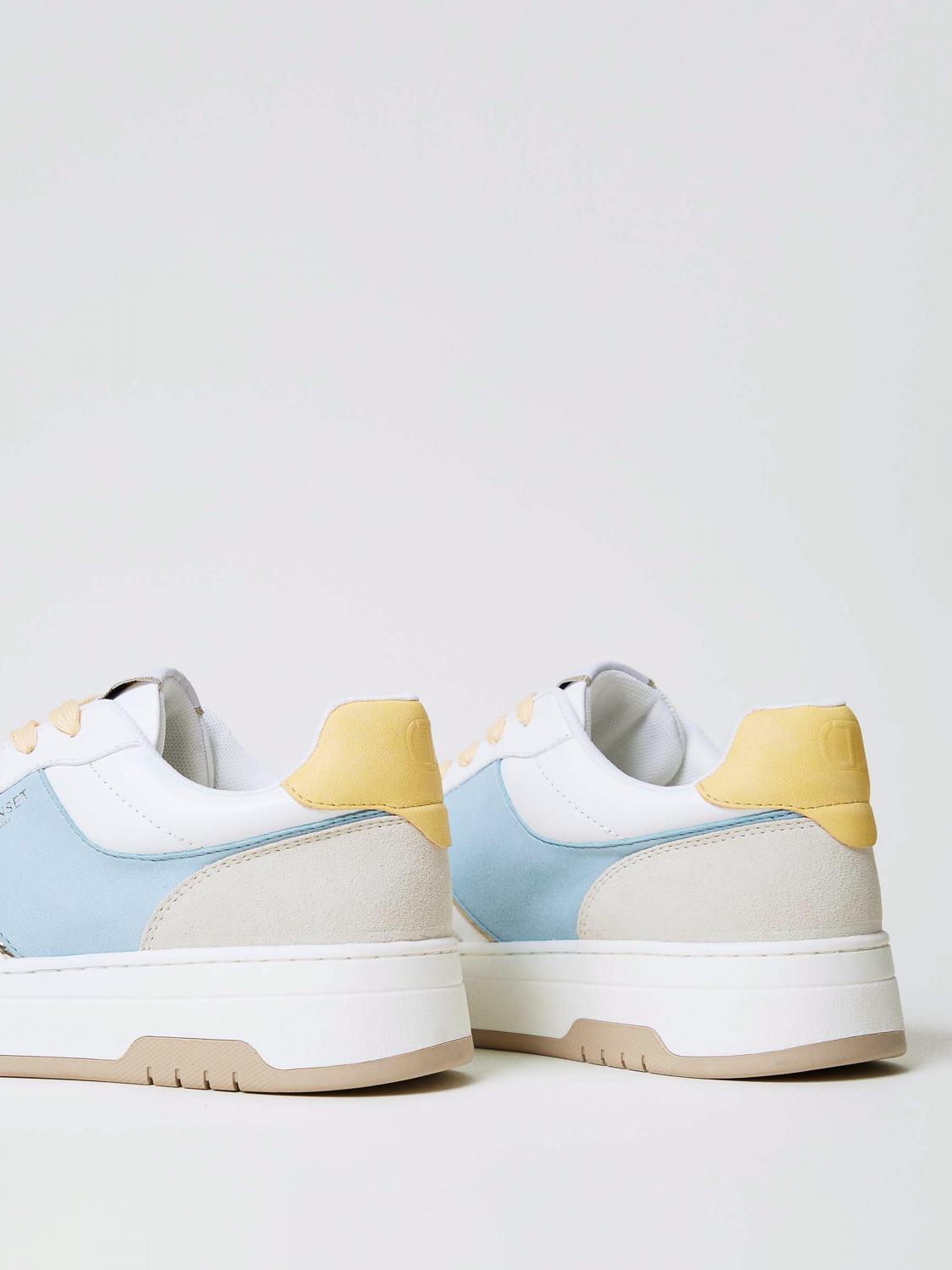 TWINSET SNEAKERS: Sneakers Twinset in pelle con Oval T goffrato , Blue - Img 2
