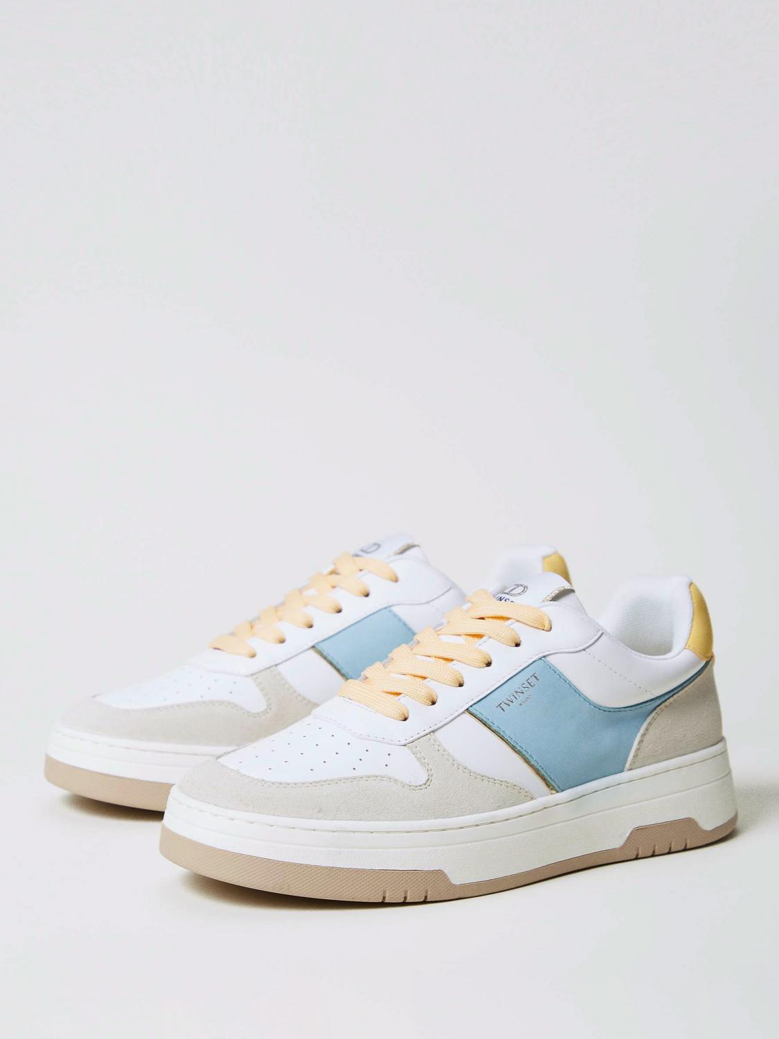 TWINSET SNEAKERS: Sneakers Twinset in pelle con Oval T goffrato , Blue - Img 3