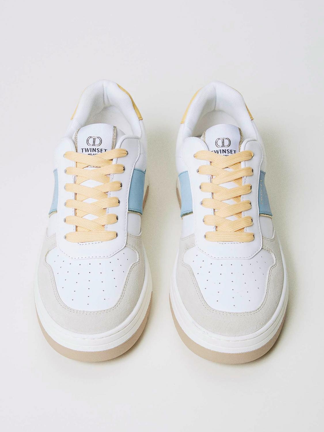 TWINSET SNEAKERS: Sneakers Twinset in pelle con Oval T goffrato , Blue - Img 4