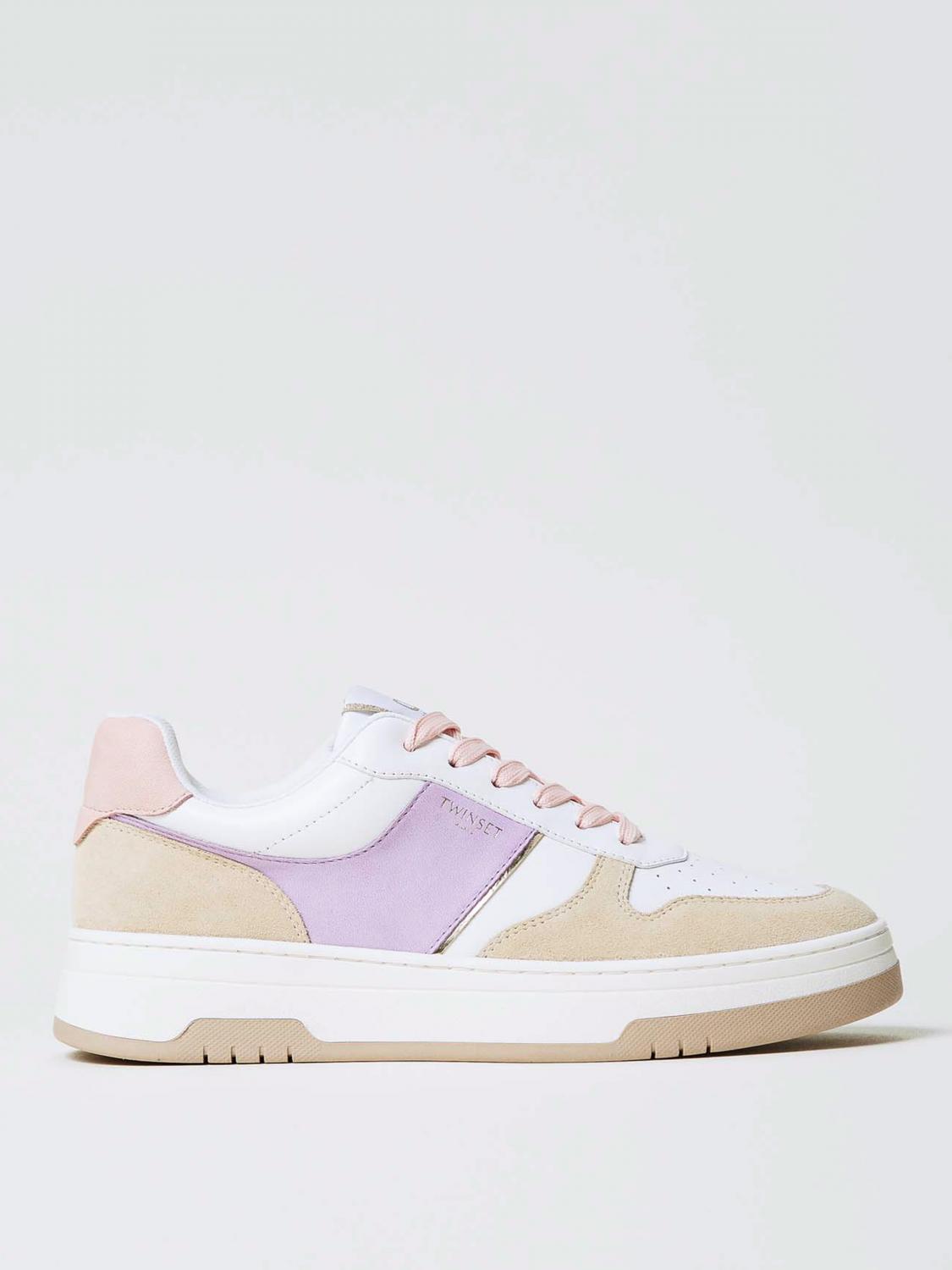 TWINSET SNEAKERS: Sneakers Twinset in pelle con Oval T goffrato , Lavanda - Img 1