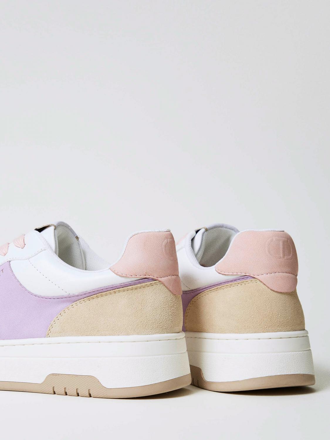 TWINSET SNEAKERS: Sneakers Twinset in pelle con Oval T goffrato , Lavanda - Img 2