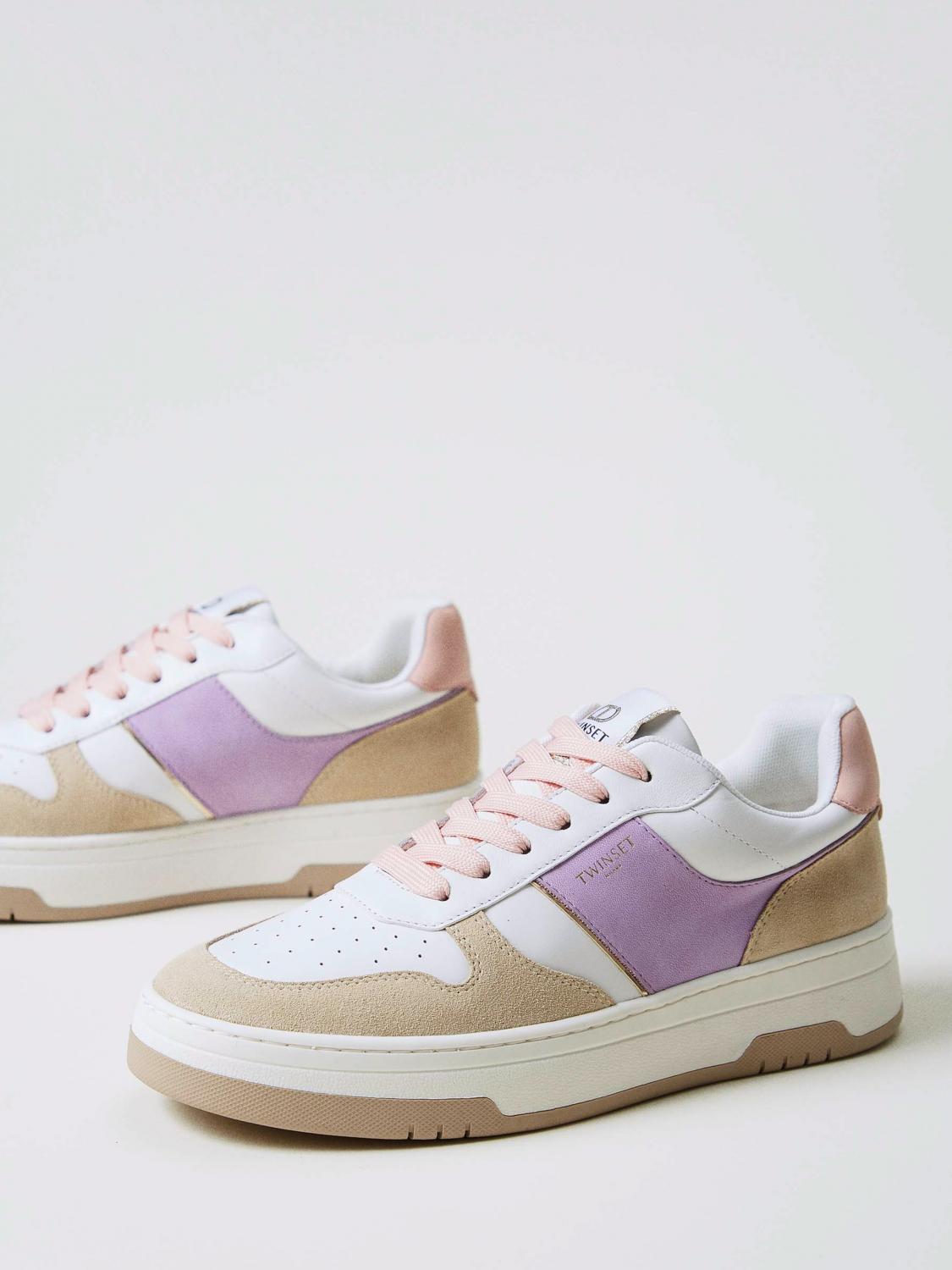 TWINSET SNEAKERS: Sneakers Twinset in pelle con Oval T goffrato , Lavanda - Img 3