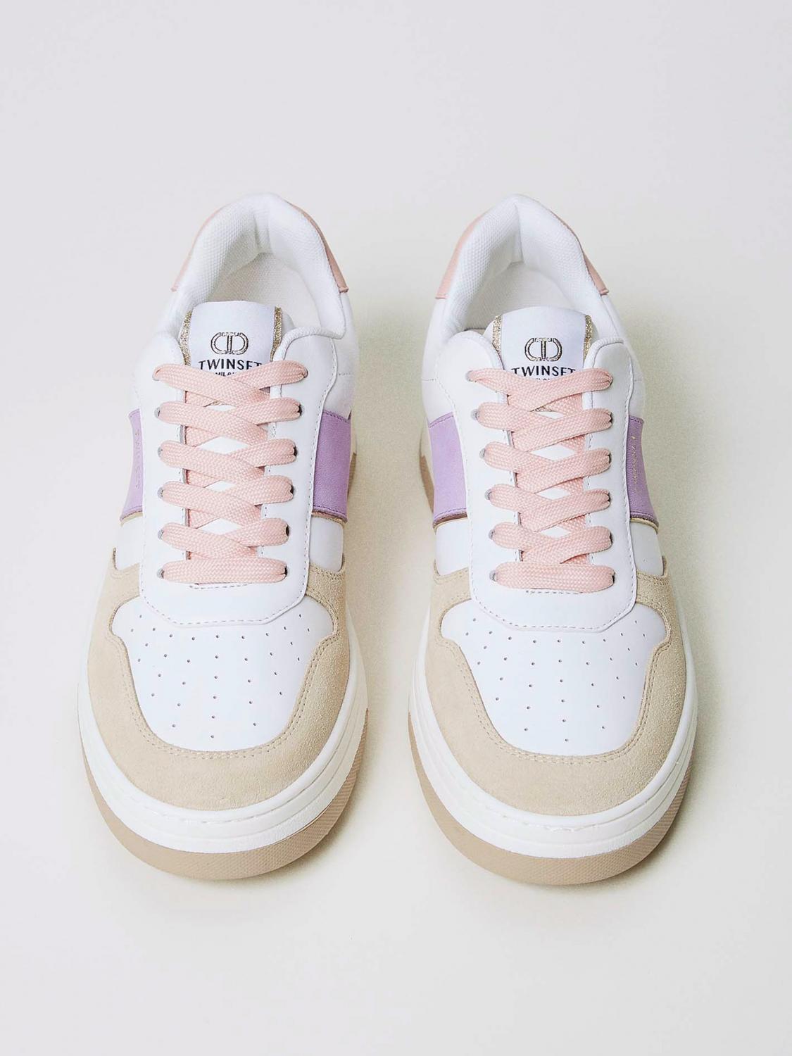 TWINSET SNEAKERS: Sneakers Twinset in pelle con Oval T goffrato , Lavanda - Img 4