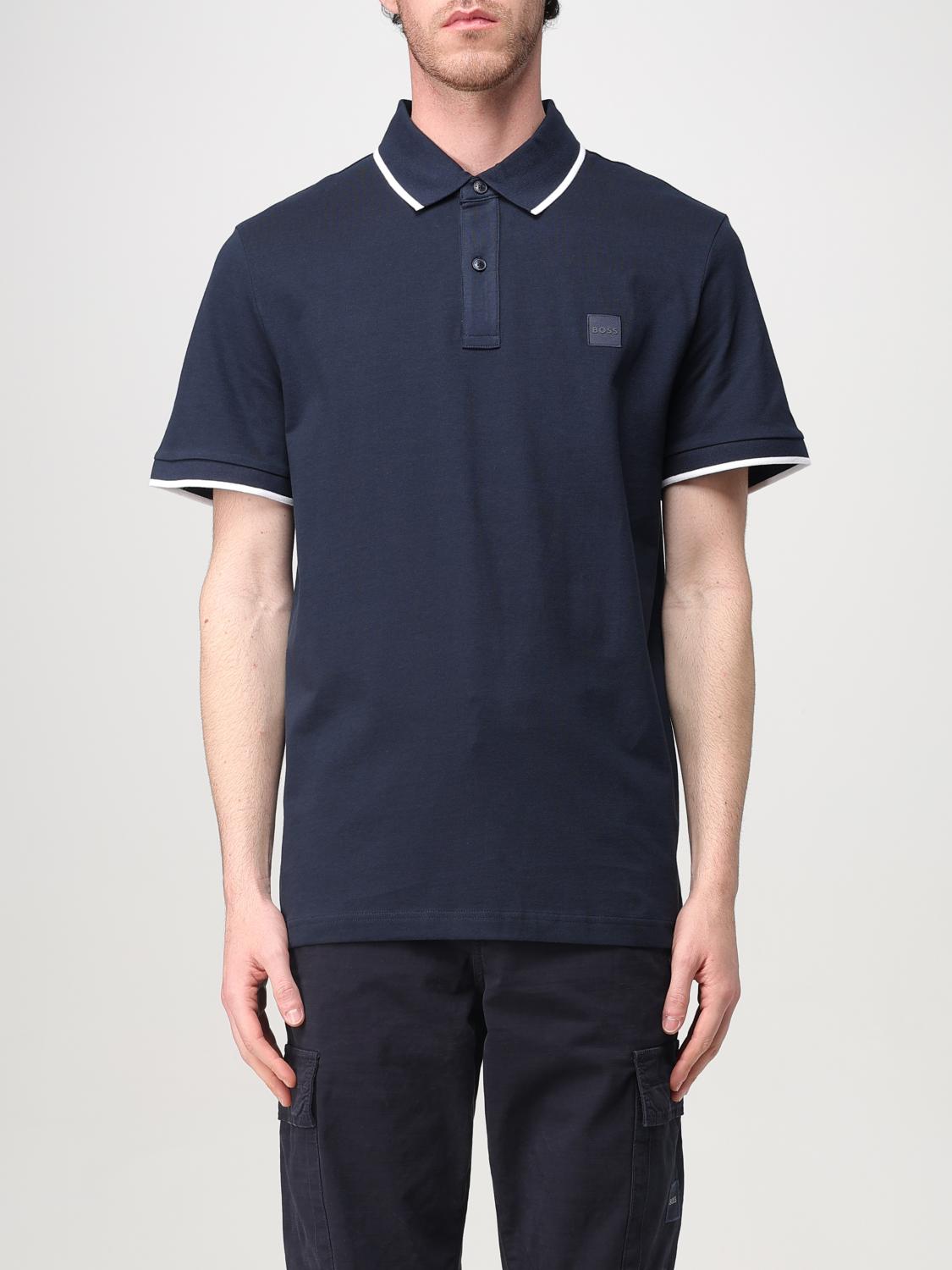 BOSS POLO: Polo de algodón con mini logo Boss, Azul Oscuro - Img 1