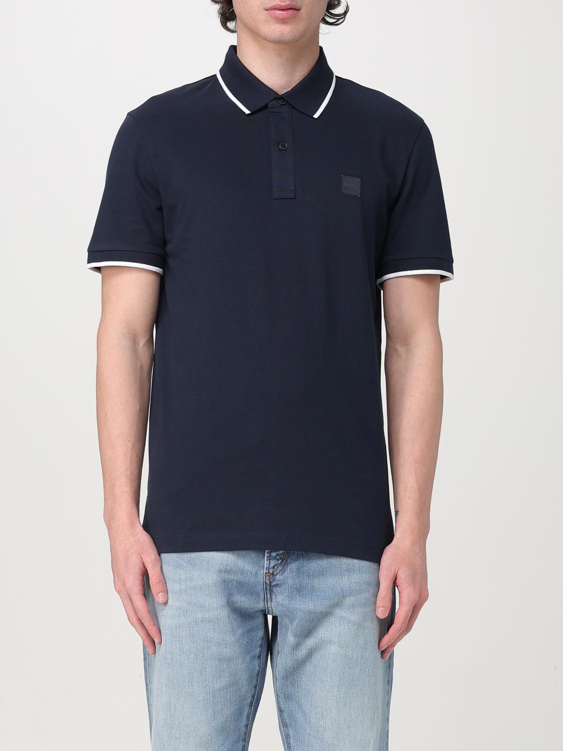 BOSS POLO: Polo basique en coton avec mini logo Boss, Bleu - Img 1
