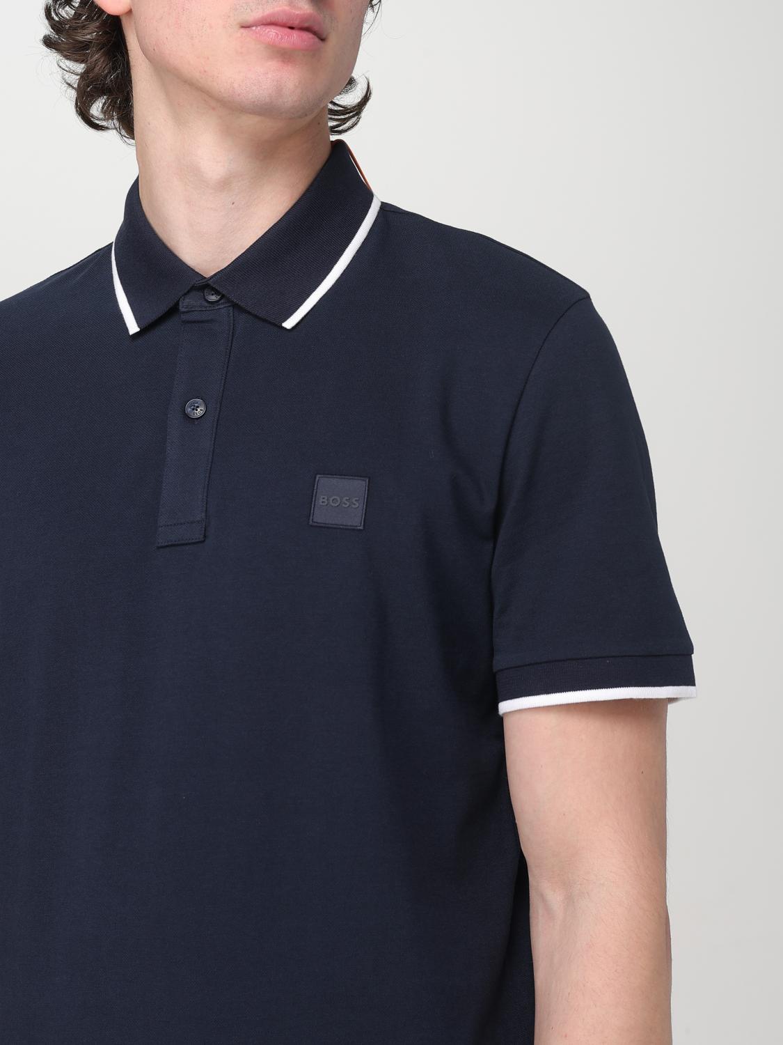 BOSS POLO: Polo basique en coton avec mini logo Boss, Bleu - Img 3