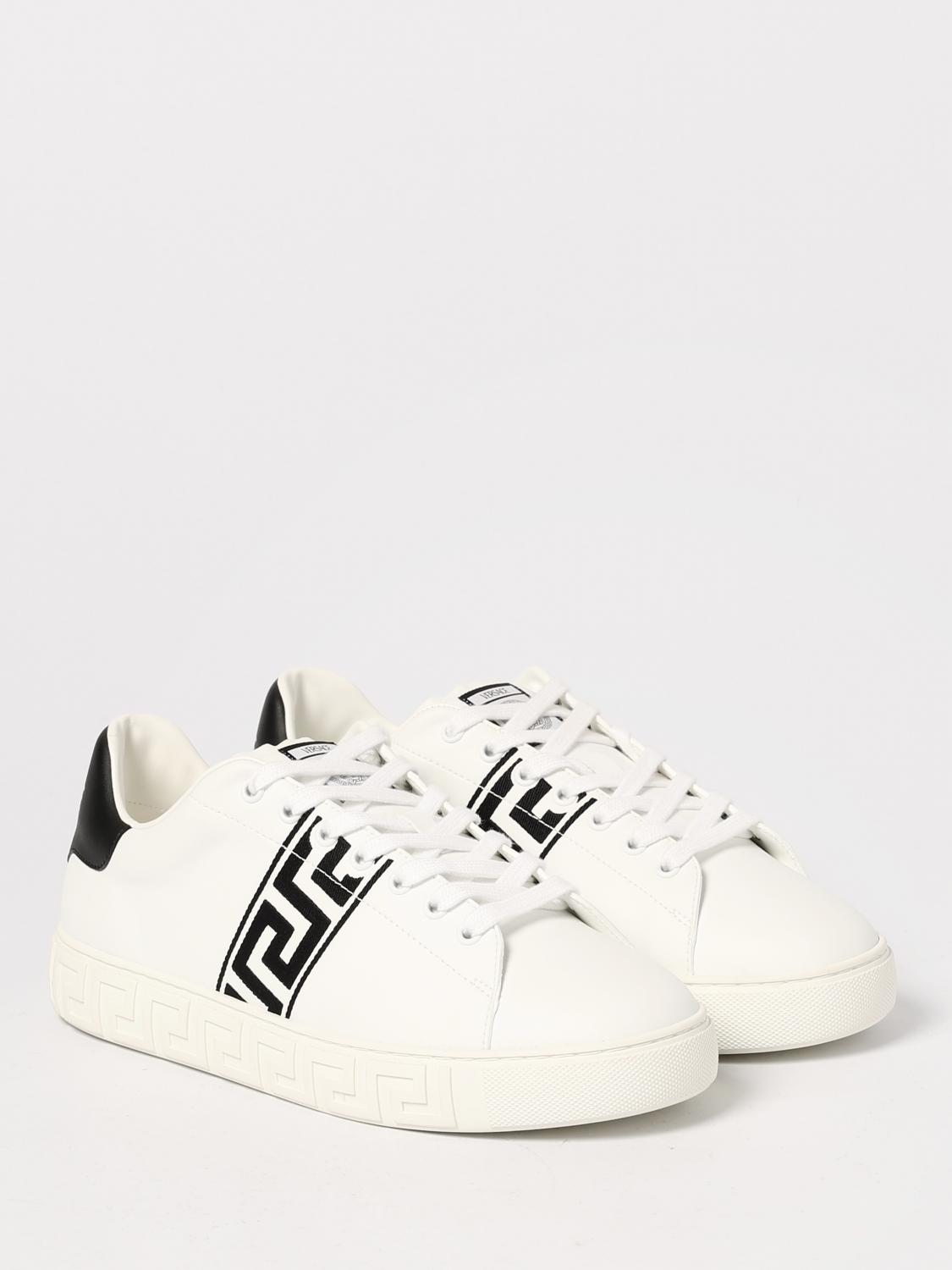 VERSACE BASKETS: Baskets La Greca Versace en cuir, Blanc - Img 2