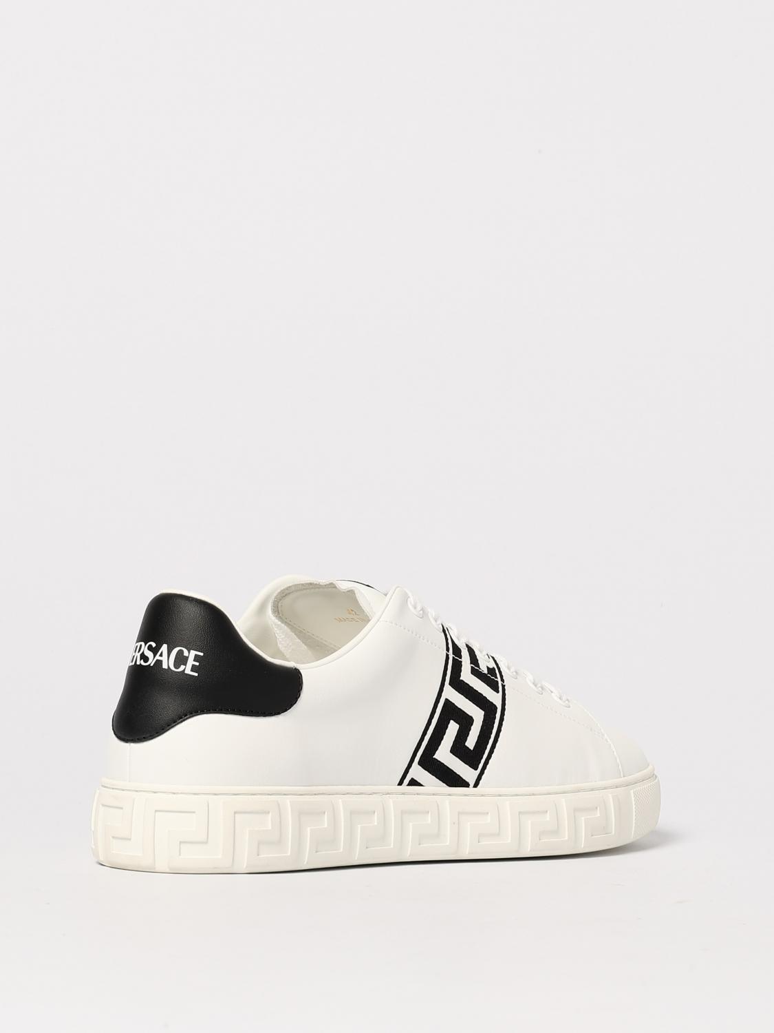 VERSACE BASKETS: Baskets La Greca Versace en cuir, Blanc - Img 3
