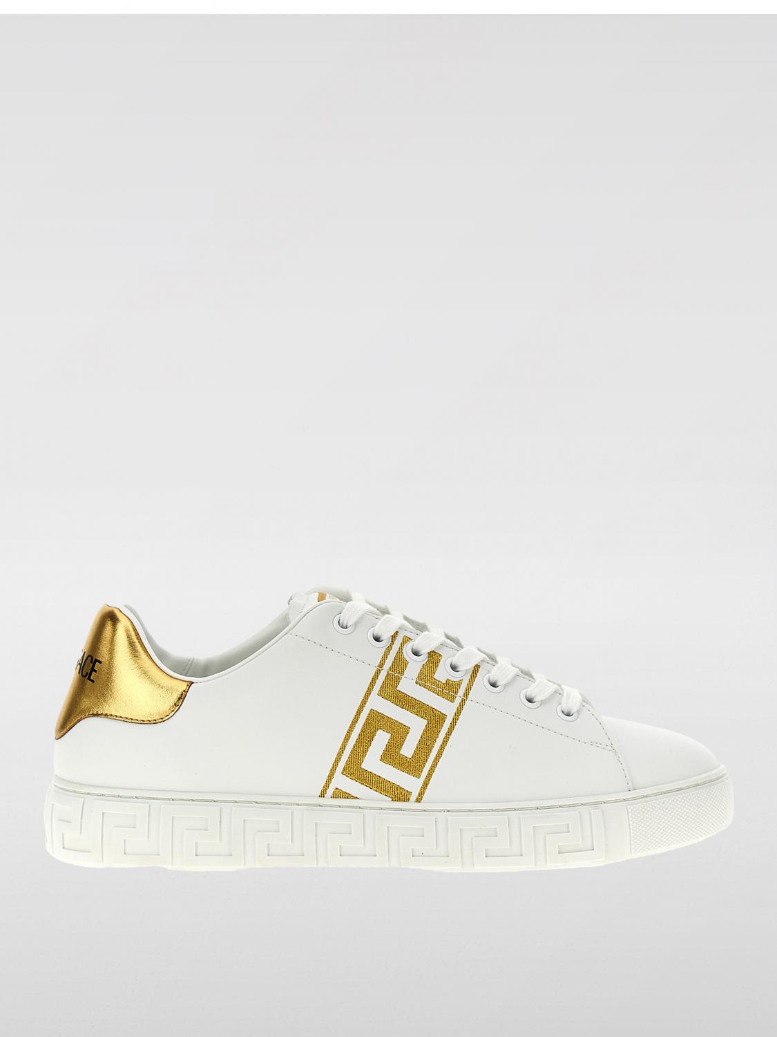 VERSACE BASKETS: Baskets La Greca Versace en cuir, Or - Img 1