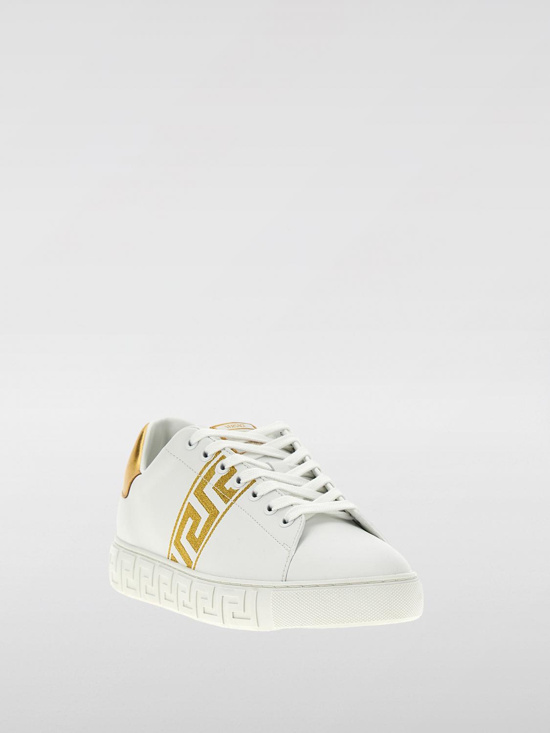 VERSACE BASKETS: Baskets La Greca Versace en cuir, Or - Img 2