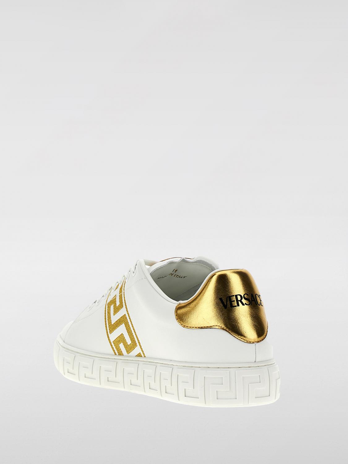 VERSACE BASKETS: Baskets La Greca Versace en cuir, Or - Img 3
