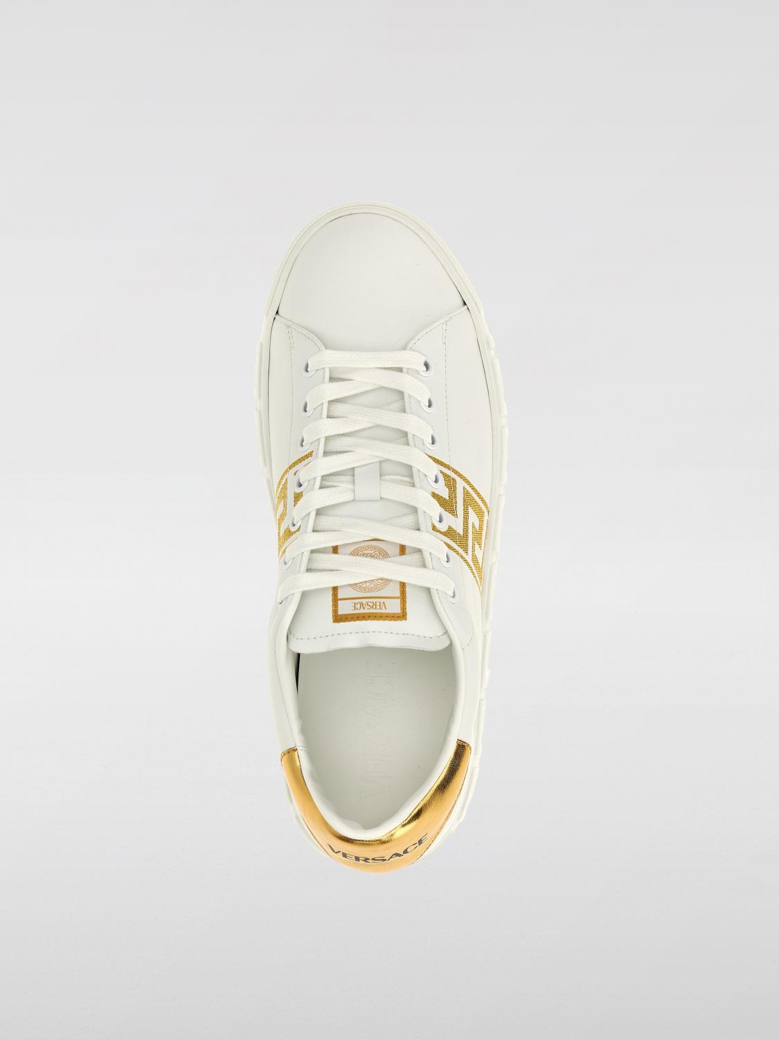 VERSACE BASKETS: Baskets La Greca Versace en cuir, Or - Img 4