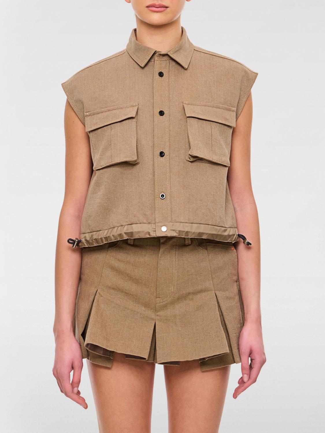 SACAI CAMICIA: Camicia smanicata Sacai in cotone , Beige - Img 1
