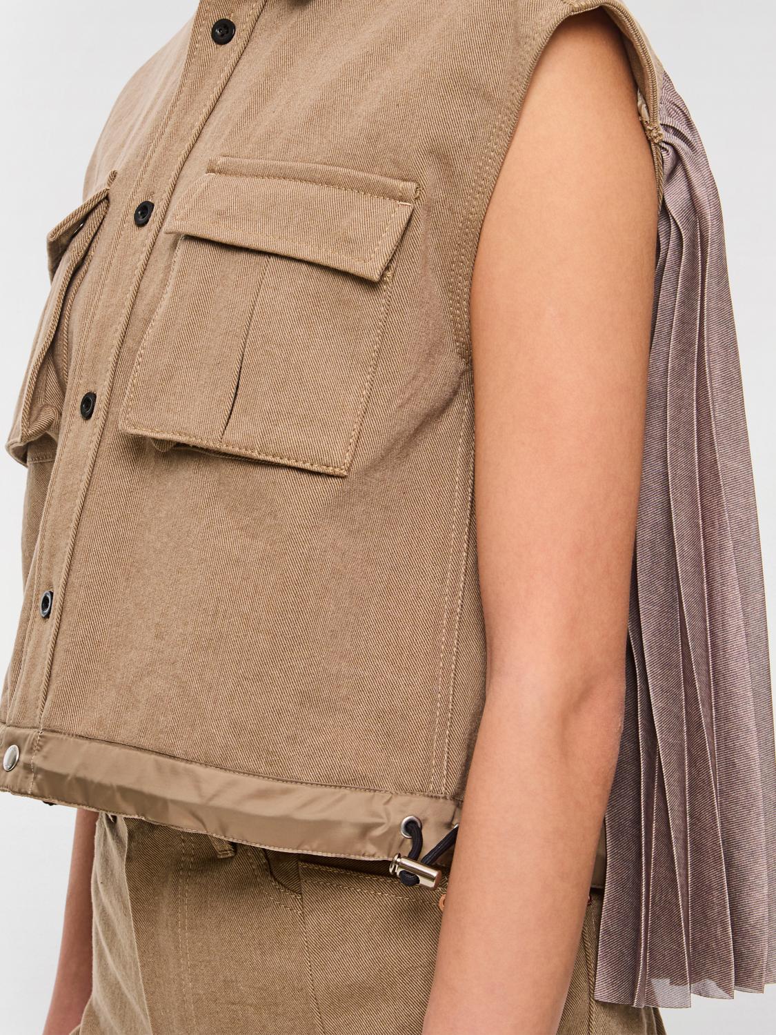 SACAI CAMICIA: Camicia smanicata Sacai in cotone , Beige - Img 4