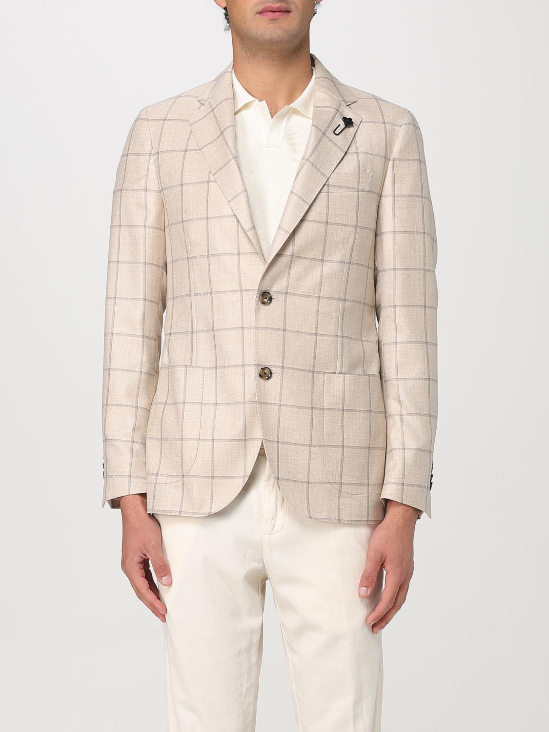 LARDINI BLAZER: Lardini wool blend and check silk blazer, Beige - Img 1