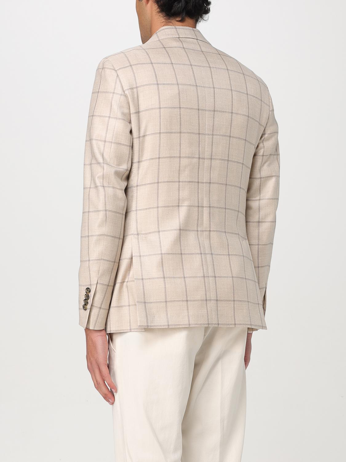 LARDINI BLAZER: Lardini wool blend and check silk blazer, Beige - Img 2