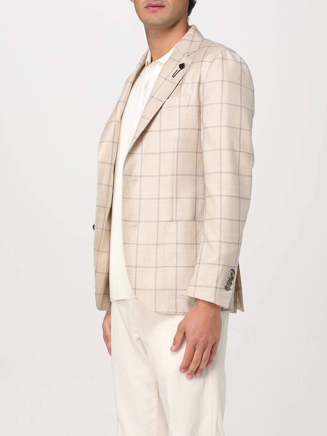 LARDINI BLAZER: Lardini wool blend and check silk blazer, Beige - Img 3