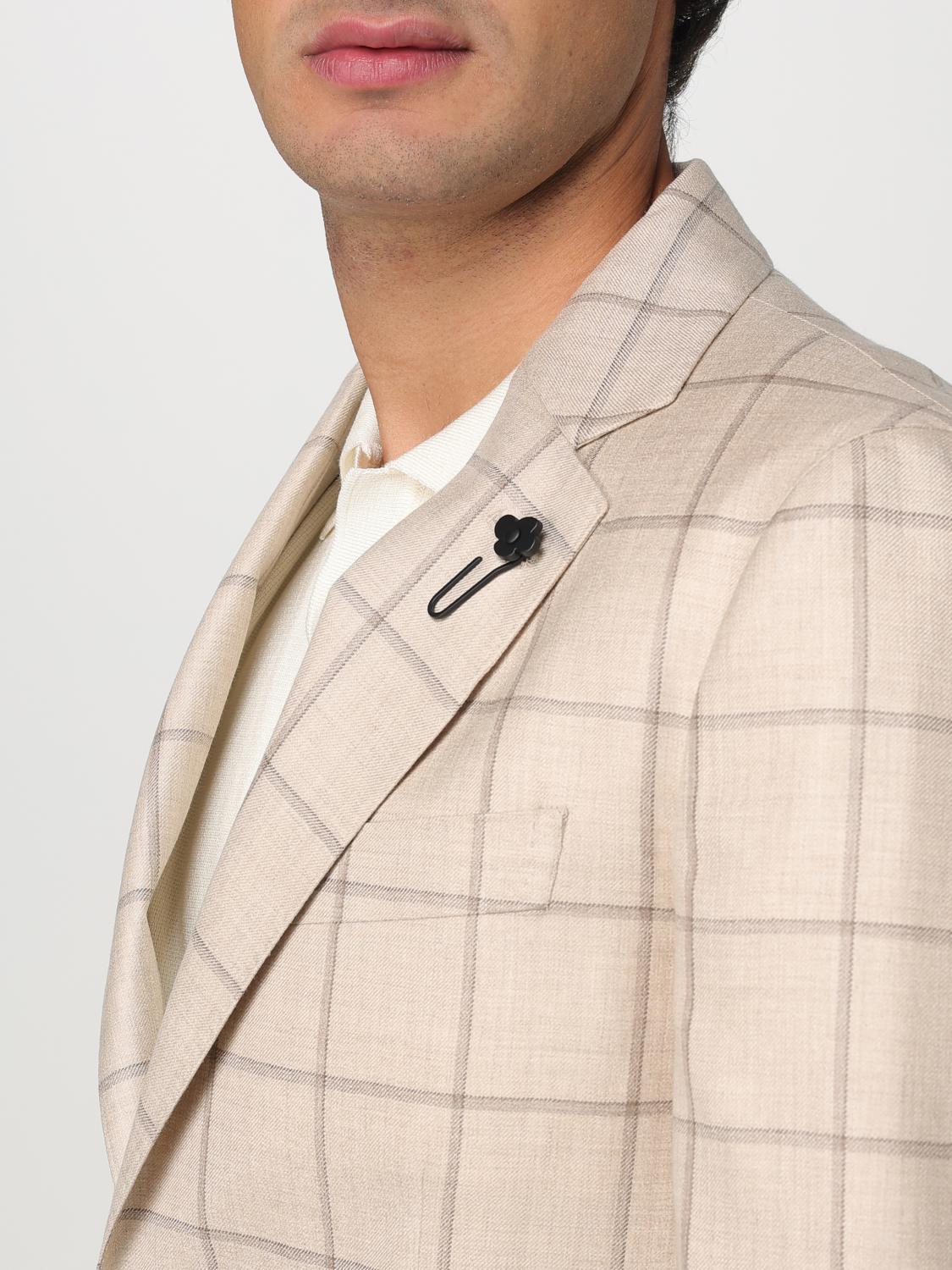 LARDINI BLAZER: Lardini wool blend and check silk blazer, Beige - Img 4