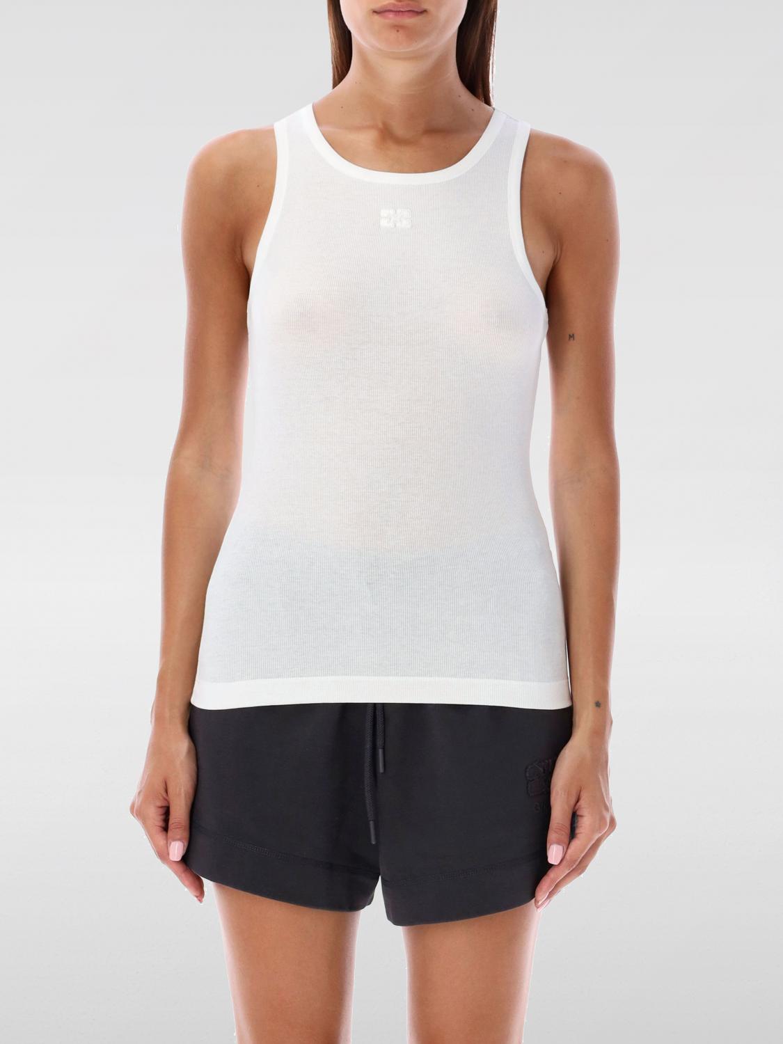 GANNI TOP: Top Ganni in cotone stretch , Bianco - Img 1