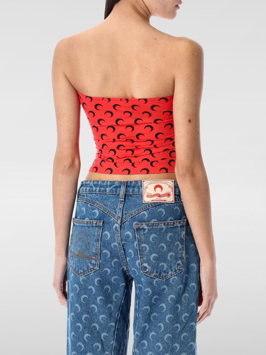 MARINE SERRE TOP: Top bandeau Marine Serre de nailon reciclado con estampado, Rojo - Img 2