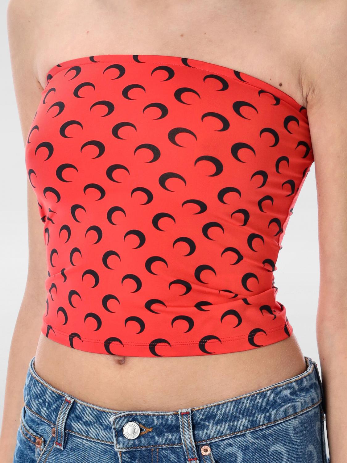 MARINE SERRE TOP: Top bandeau Marine Serre de nailon reciclado con estampado, Rojo - Img 3