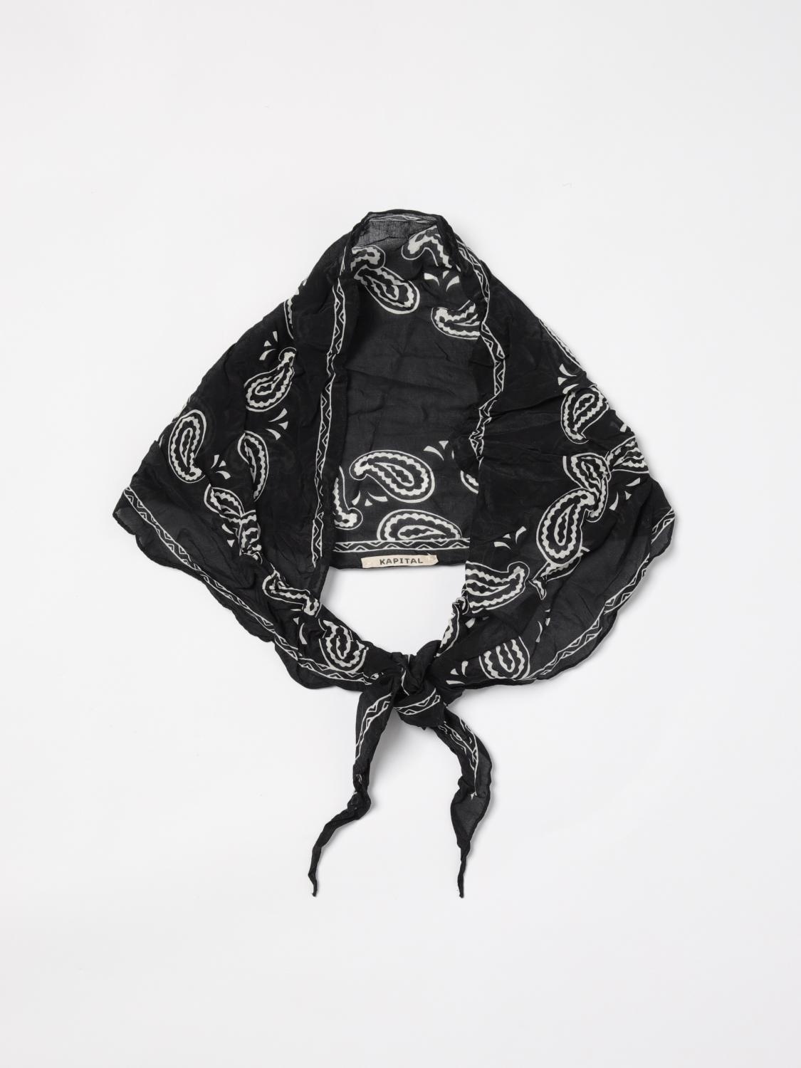 KAPITAL SCIARPA: Sciarpa Bandana Kapital in cotone e seta stampa paisley , Nero - Img 2