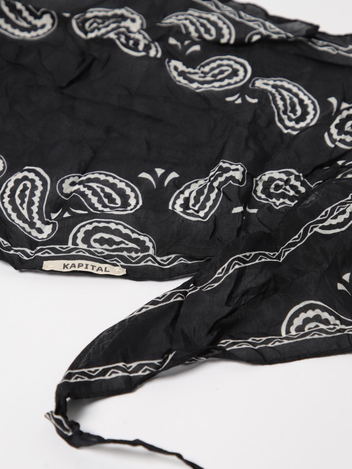 KAPITAL SCIARPA: Sciarpa Bandana Kapital in cotone e seta stampa paisley , Nero - Img 3