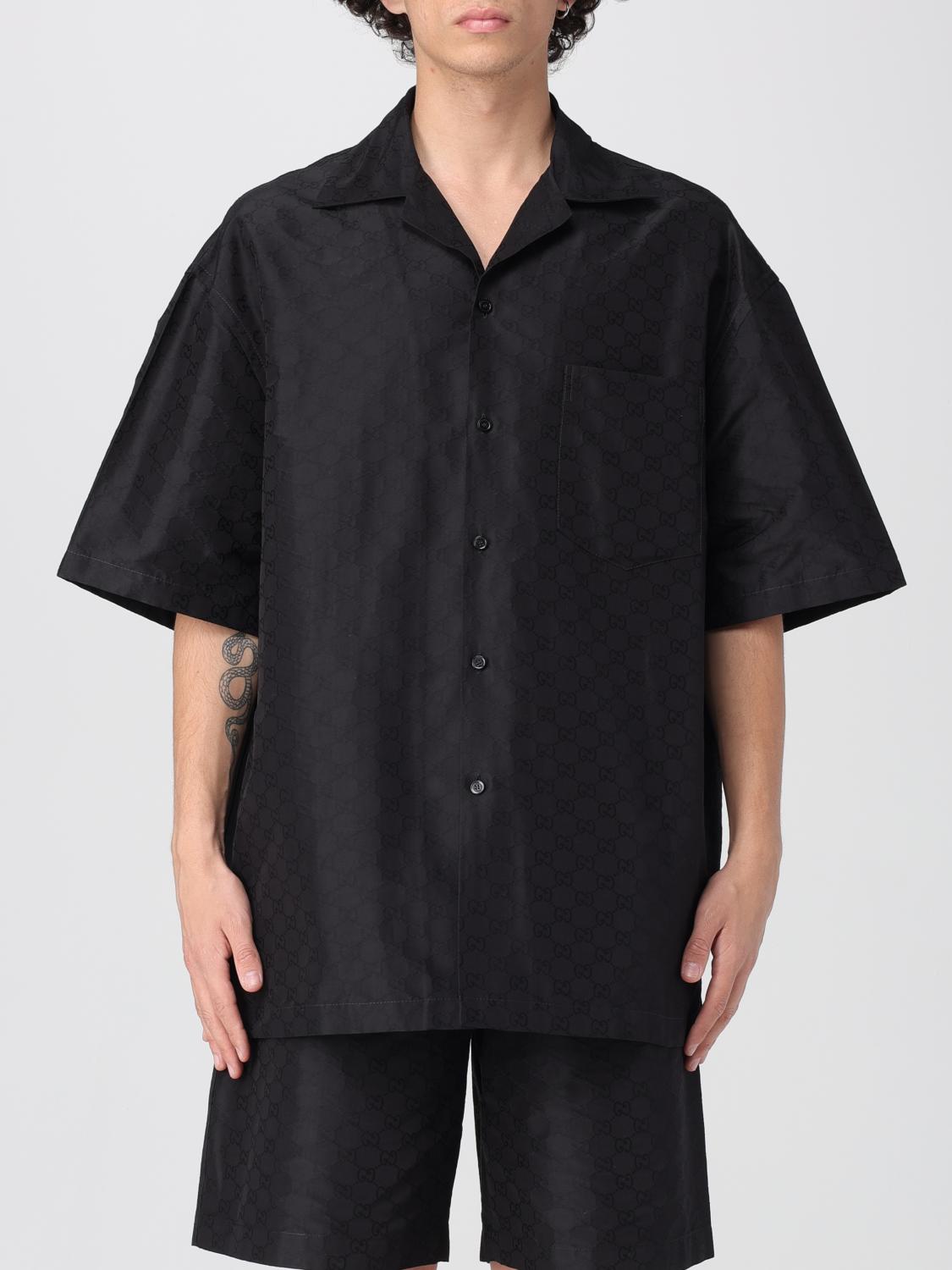 mens black gucci dress shirt GG silk jacquard shirt in black