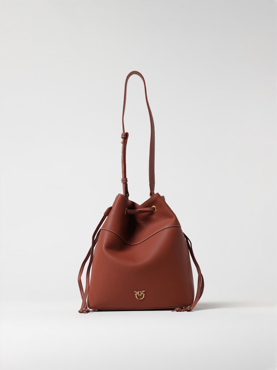 PINKO BORSA A SPALLA: Borsa Pinko in pelle a grana , Marrone - Img 1
