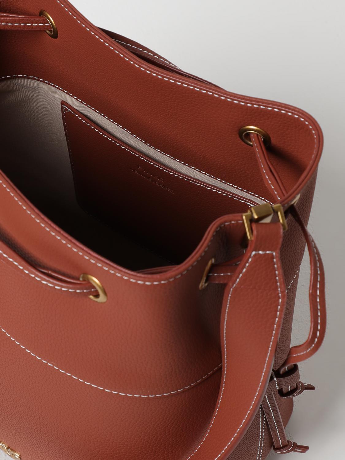 PINKO BORSA A SPALLA: Borsa Pinko in pelle a grana , Marrone - Img 4