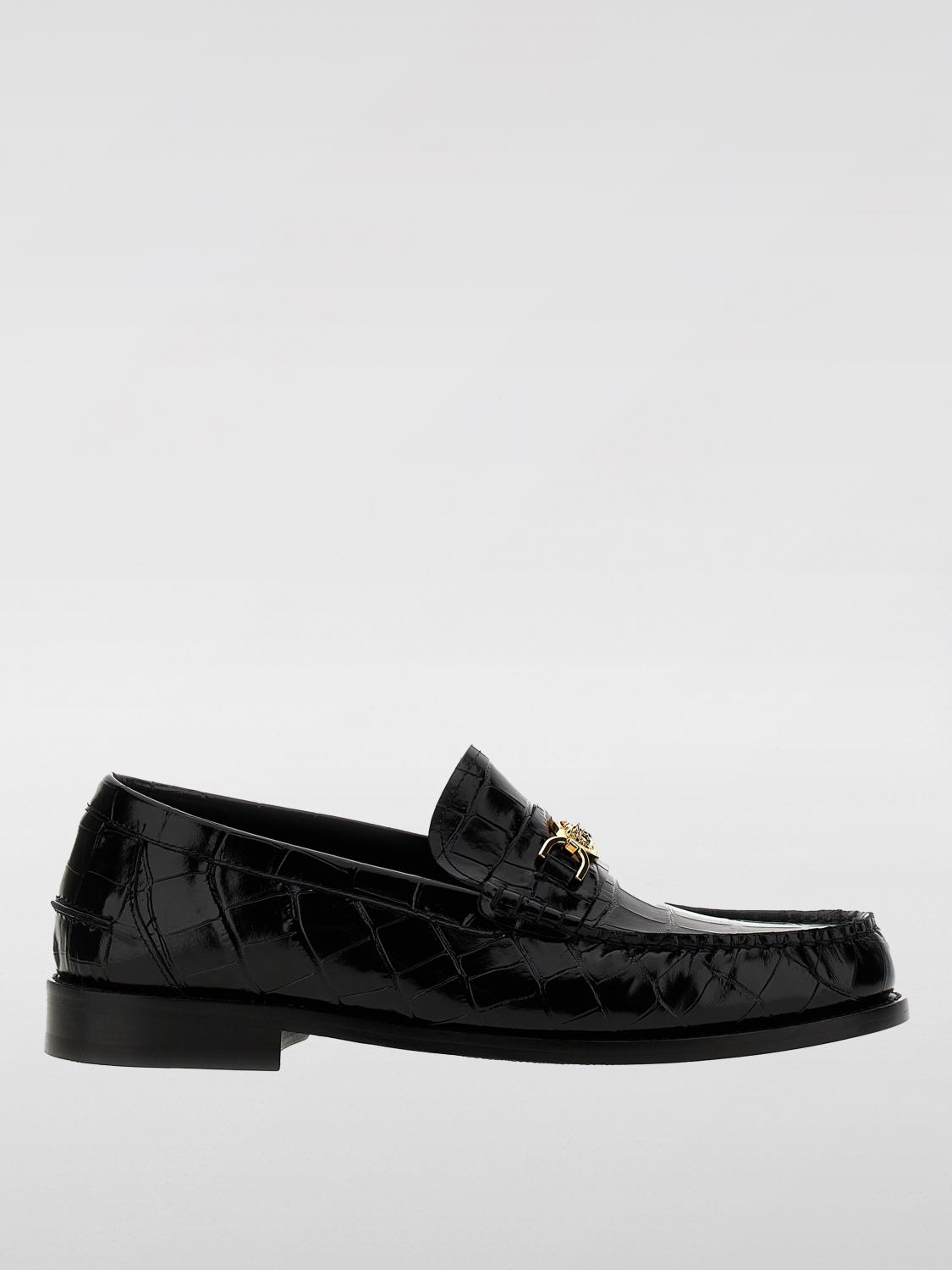 VERSACE MOCASSINI: Mocassino Medusa '95 Versace in pelle stampa cocco , Nero - Img 1