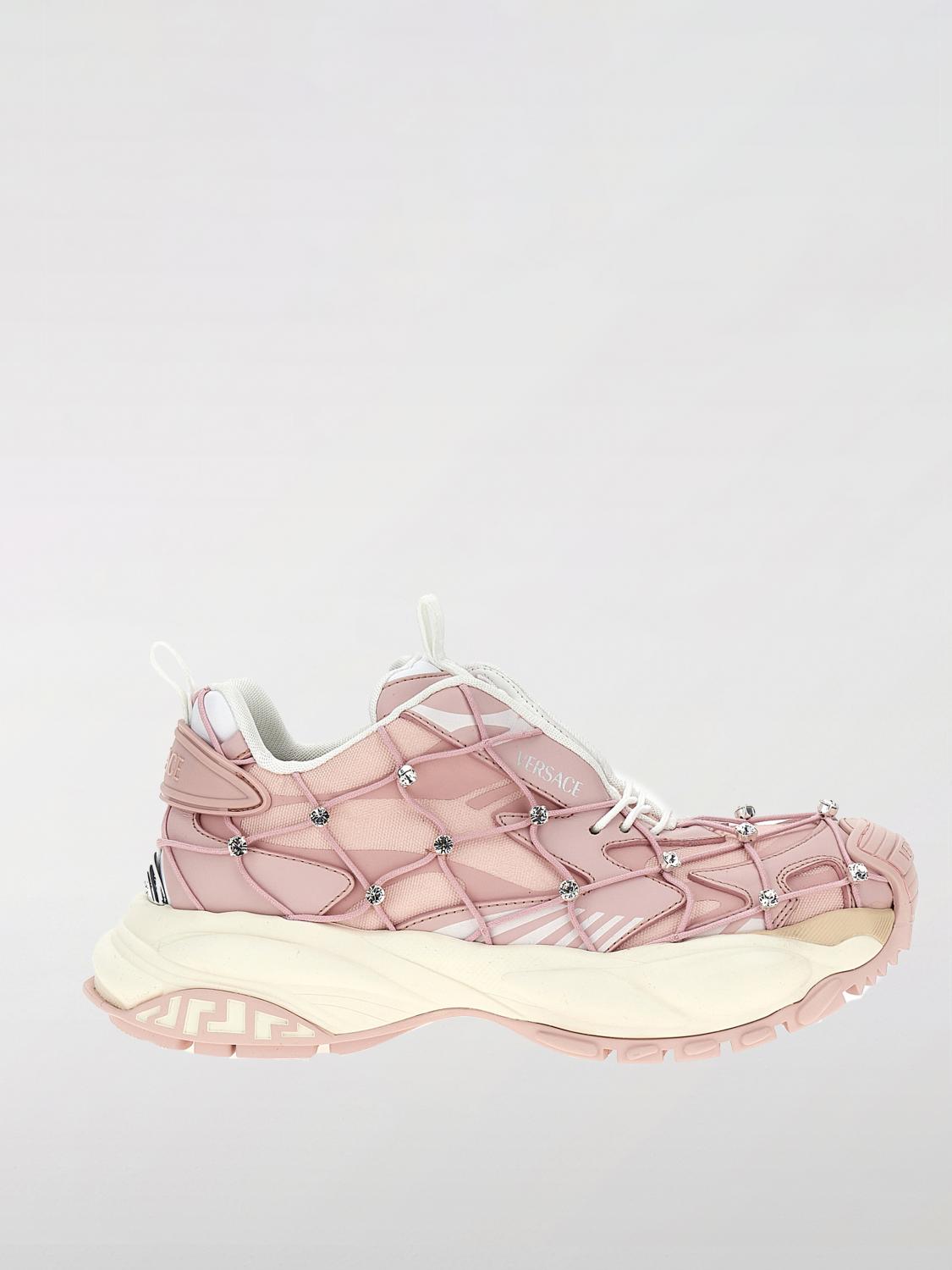 VERSACE SNEAKERS: Sneakers Mercury M_VS_02 Versace in pelle e mesh a rete con strass , Rosa - Img 1