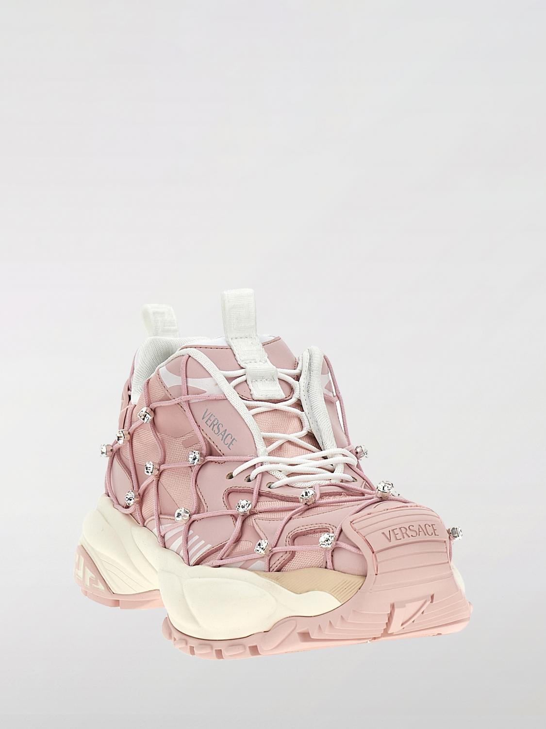 VERSACE SNEAKERS: Sneakers Mercury M_VS_02 Versace in pelle e mesh a rete con strass , Rosa - Img 2