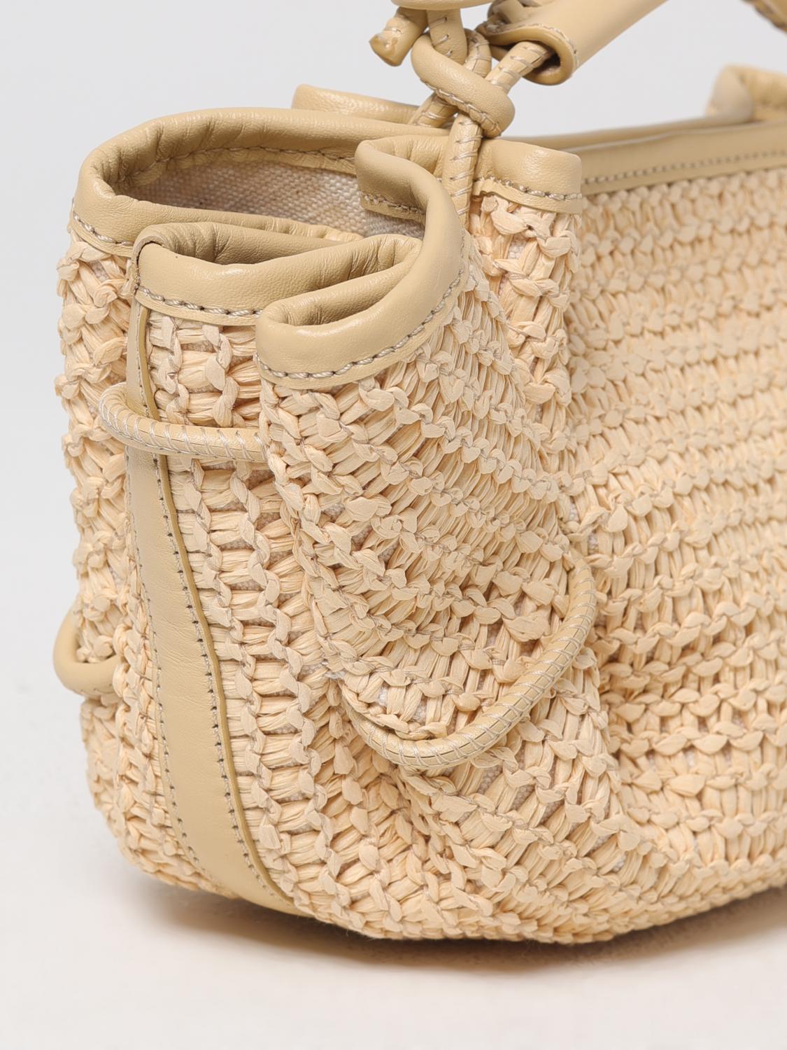 HEREU BORSA A SPALLA: Borsa Arta Hereu in rafia crochet e pelle , Beige - Img 4
