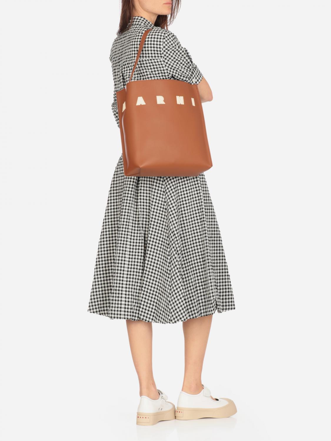 MARNI BORSA A SPALLA: Borsa Museo Medium Marni in pelle , Cammello - Img 2