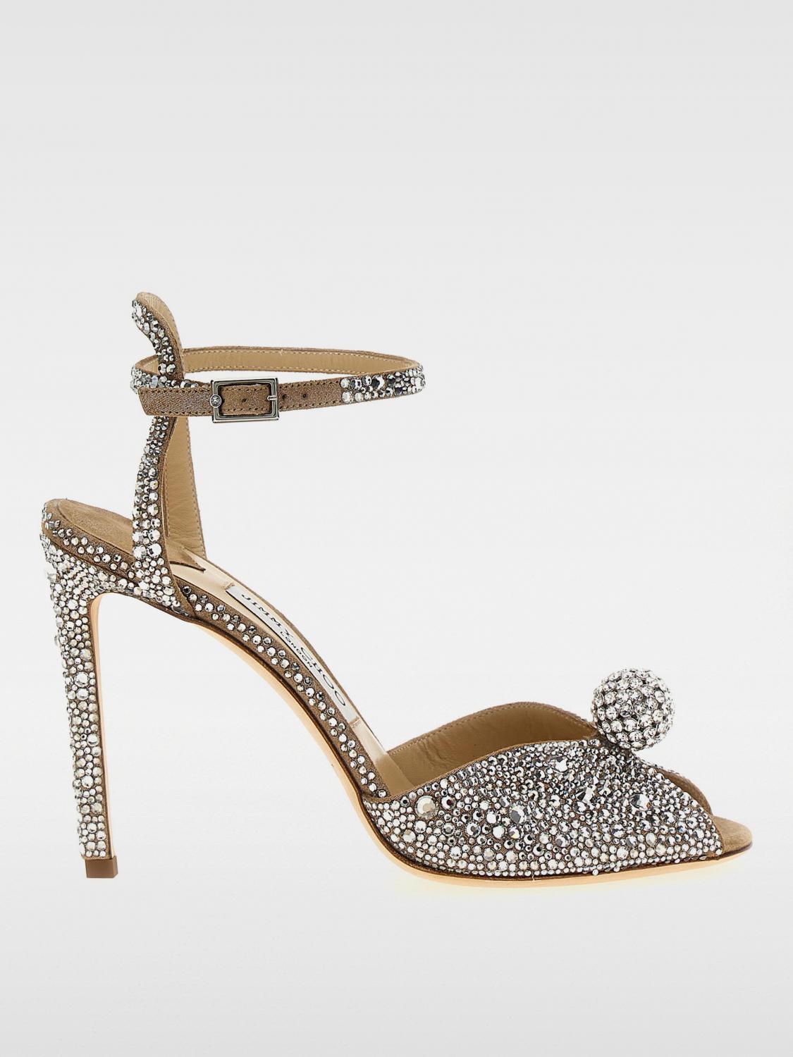 JIMMY CHOO SANDALEN MIT ABSATZ: Jimmy Choo Sacora Wildleder-Sandalen mit Kristallen, Silber - Img 1