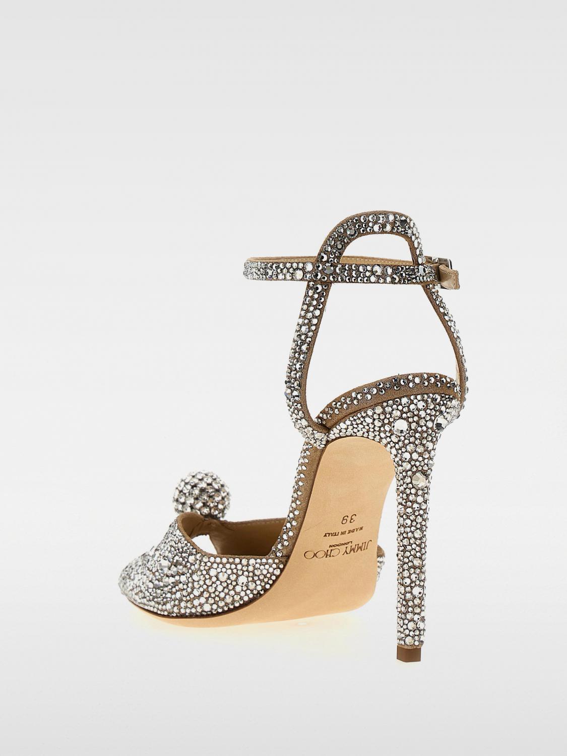 JIMMY CHOO SANDALEN MIT ABSATZ: Jimmy Choo Sacora Wildleder-Sandalen mit Kristallen, Silber - Img 3