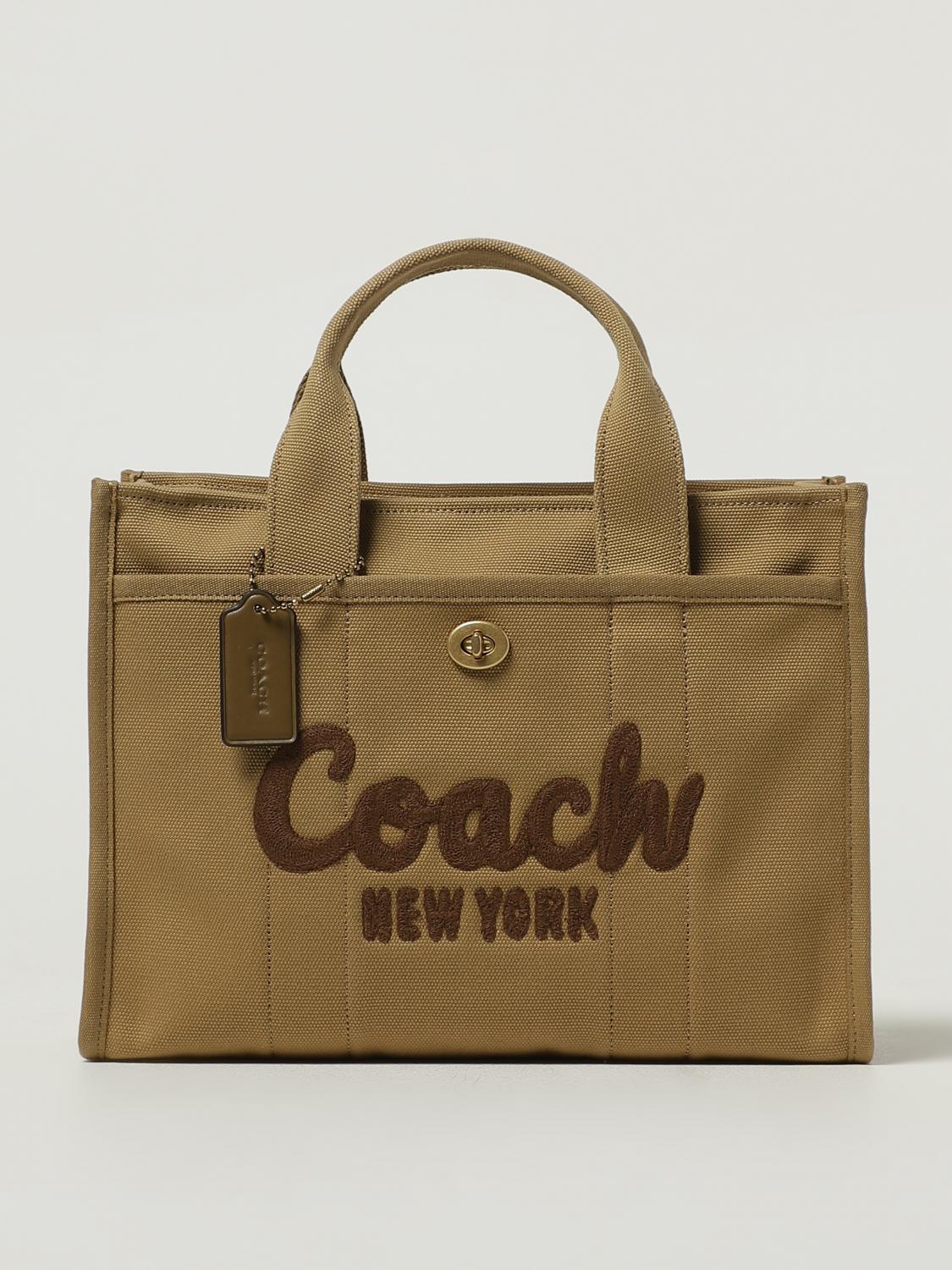 COACH BORSA A MANO: Borsa a mano tote in cotone con logo Coach, Beige - Img 1