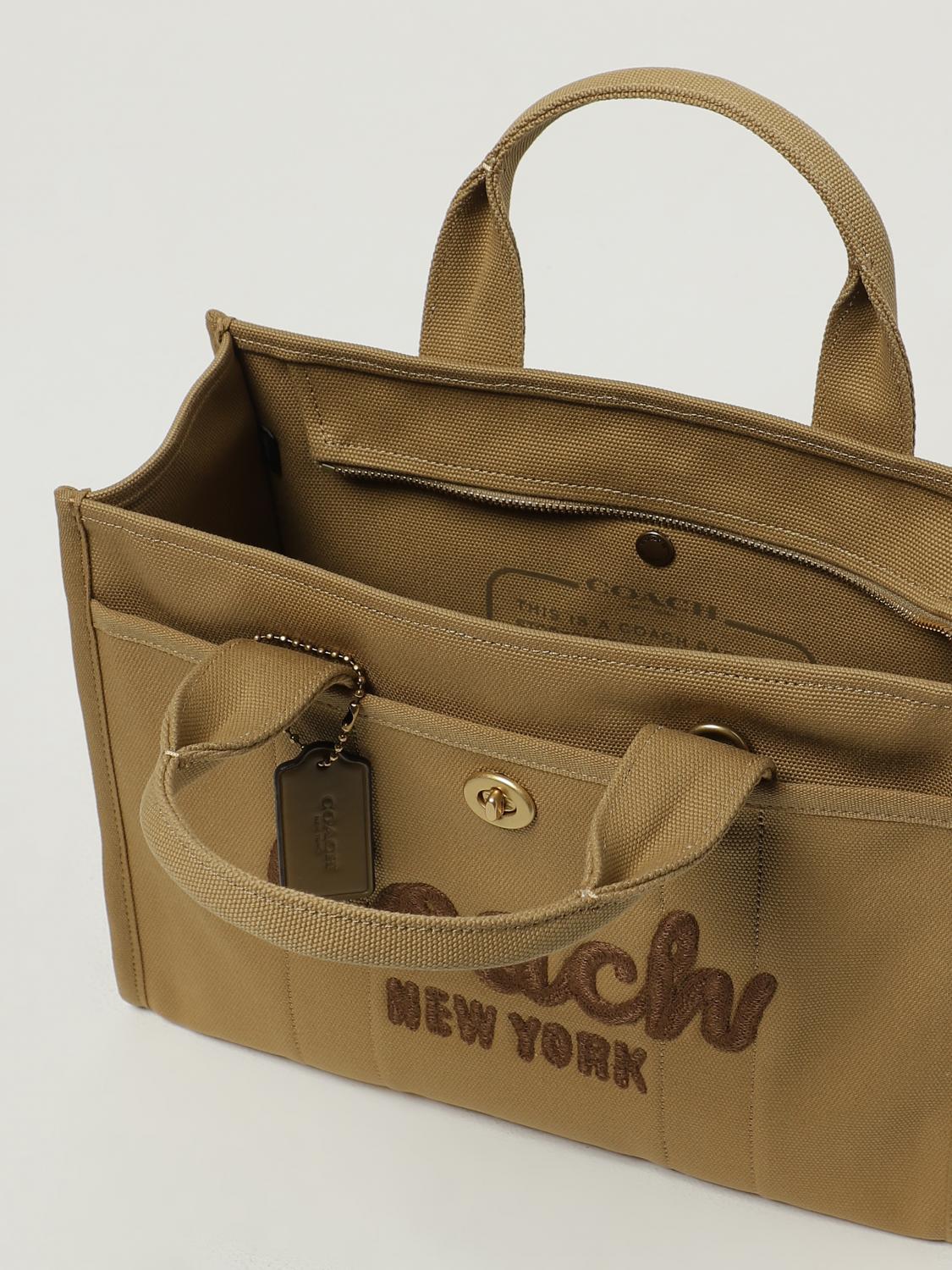 COACH BORSA A MANO: Borsa a mano tote in cotone con logo Coach, Beige - Img 3