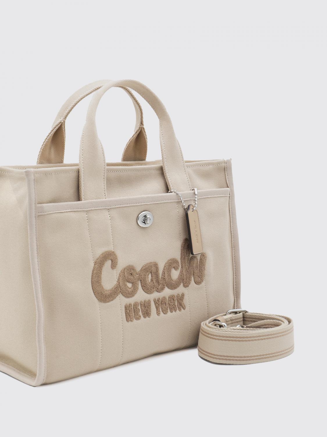 COACH BORSA A MANO: Borsa a mano tote in cotone con logo Coach, Ecru - Img 3