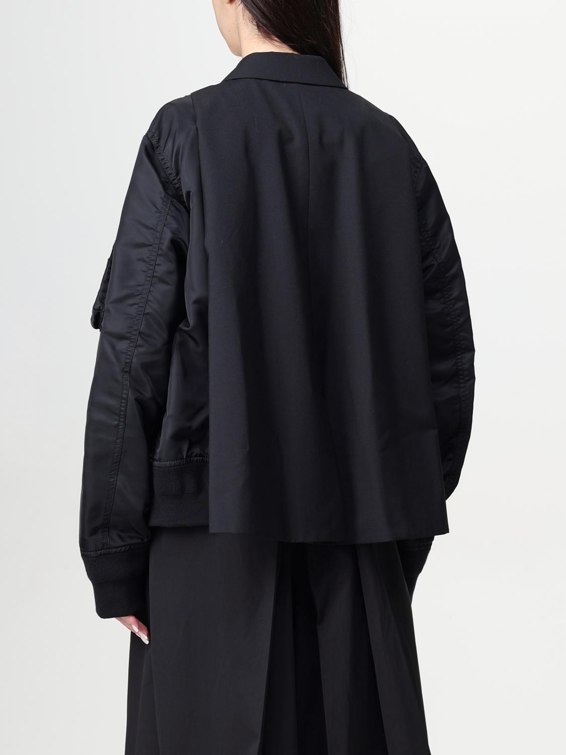 SACAI JACKET: Sacai double-breasted wool blend trench coat, Black - Img 3