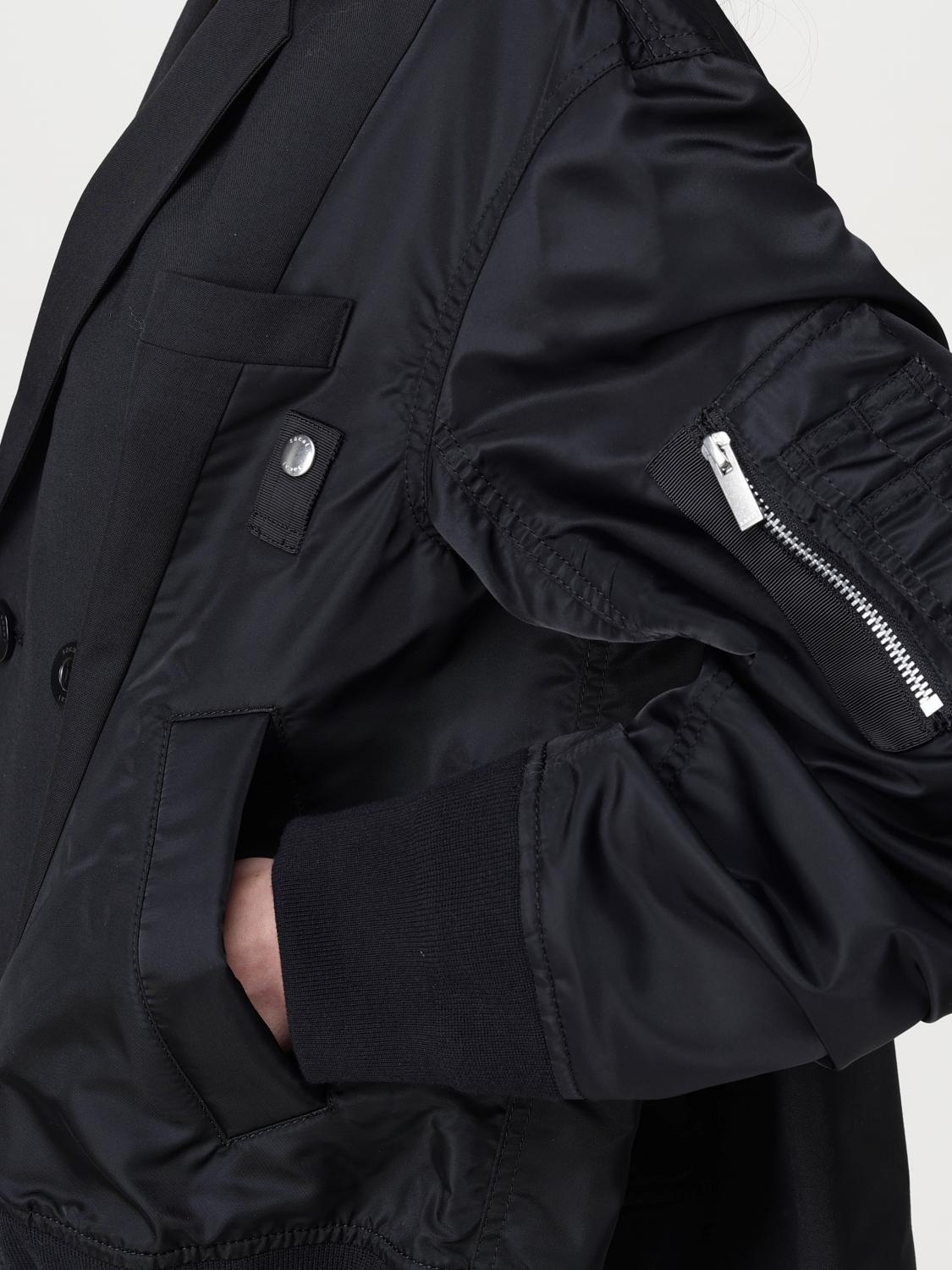 SACAI JACKET: Sacai double-breasted wool blend trench coat, Black - Img 5